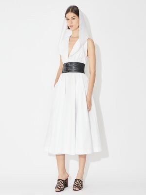 Alaia white long hooded dress, high-quality design.