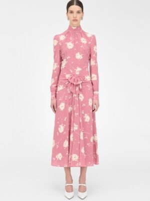 New stylish Alessandra Rich pink and white printed long dress with high-quality design