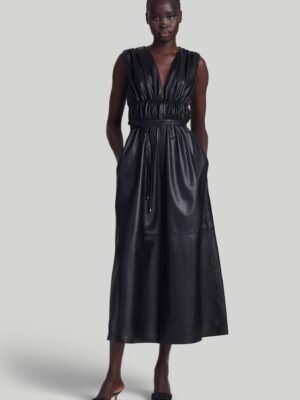 Black leather V-neck ALTUZARRA dress