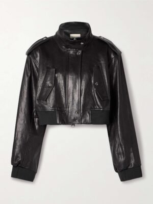 Khaite black leather jacket (short style)