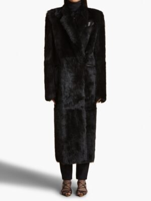 Khaite burgundy and black long fur coat