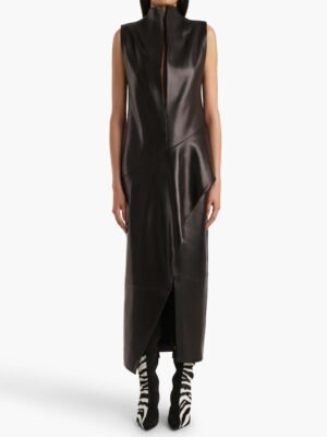Khaite long leather dress in black