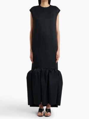 New fashionable and high-end Khaite strapless dress, long and round neck design in green and black.