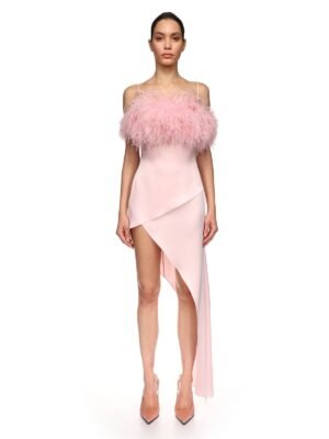 David Koma dress with pink fur trim