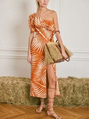 Johanna Ortiz Coral red plant leaf Super beautiful design dress