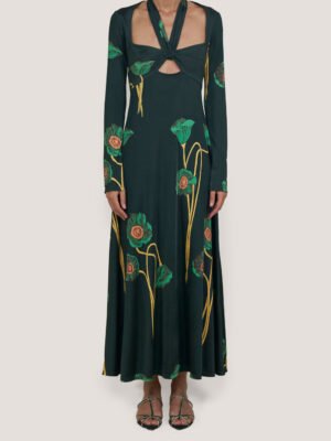 2026 Johanna Ortiz Green plant lotus print super nice design dress
