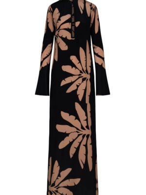 2026 Johanna Ortiz Black plant leaf print super nice design dress