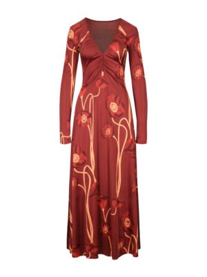 Johanna Ortiz Dark red plant lotus print super nice design dress