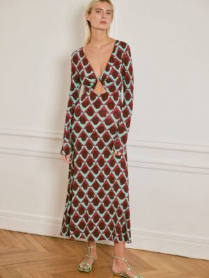 Johanna Ortiz's super beautiful backless design dress with plant lotus print