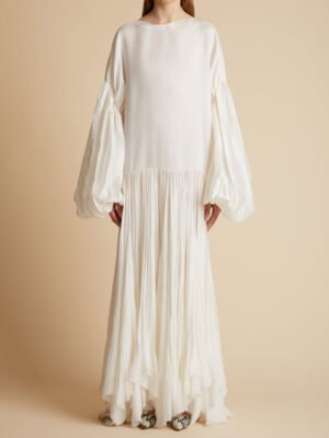 Khaite long white puff sleeve dress