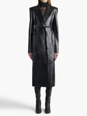 Khaite Black Long Belted Leather Jacket