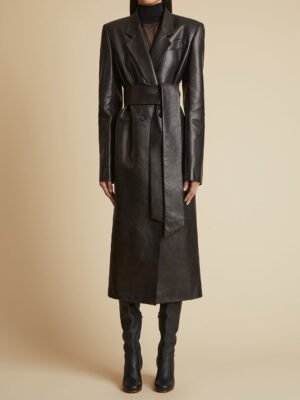 Khaite Black Long Belted Leather Jacket