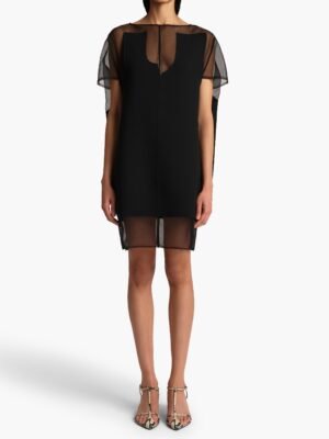 Khaite black and white mesh patchwork short dress