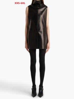 Khaite Black Leather High-Neck Short Dress