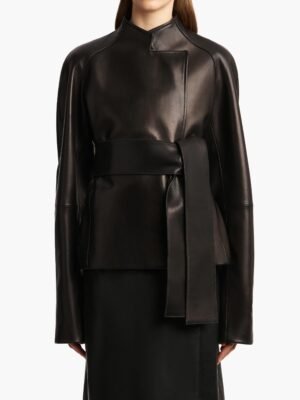 Khaite black leather jacket.