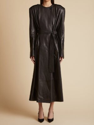 Khaite black leather jacket long