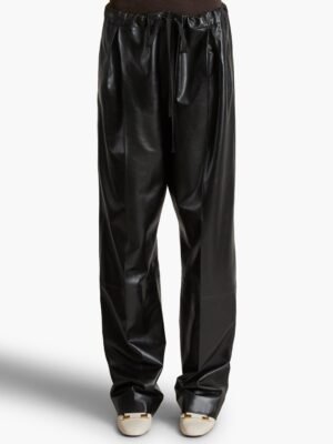 Khaite black leather pants with elastic waistband
