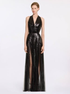 New Elie Saab dress black sequined long style
