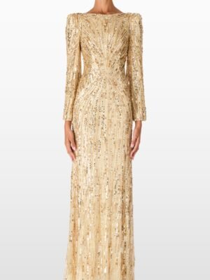New Fashion Jenny Packham Gold Sequined Dress Top Version