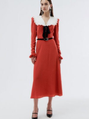 New Fashionable Alessandra Rich Red Polka Dot Print Long Dress