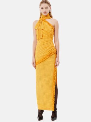 New Fashionable Alessandra Rich Yellow Polka Dot Print Long Dress