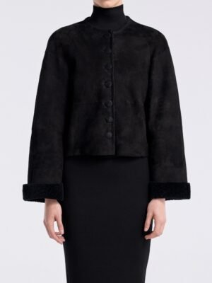 New casual and fashionable NOUR HAMMOUR suede jacket for women in black.
