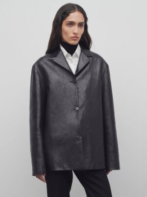 2026 New high-end The Row black leather jacket for women