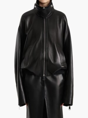 New stylish and high-end Khaite leather jacket in black and brown with zipper design