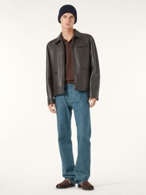 New stylish Loro Piana black men's leather jacket