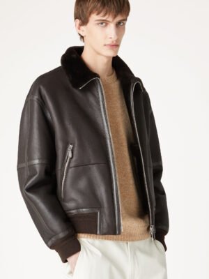 New stylish Loro Piana brown men's leather jacket