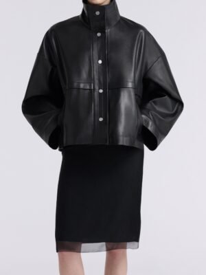 New.casual and fashionable NOUR HAMMOUR leather jacket for women in black