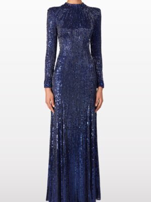 The new super nice sequined dress is handcrafted by top designers The Jenny Packham dress is a long dark blue one