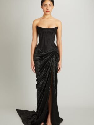 2026 New Fashion Top-Tier Wiederhoeft Black Dress with Patchwork Design