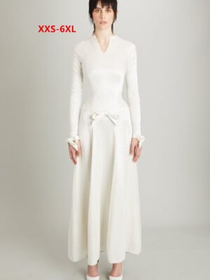 2026 New Fashion Top-Tier Wiederhoeft White V-Neck Long Dress with Diamond Inlay Design