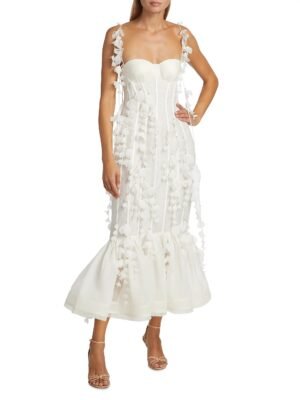 2026 New Fashionable ZIMMERMANN Dress White Long Dress with Petal Design