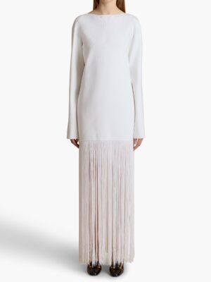 Khaite black and white fringed round neck long dress