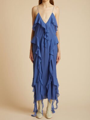 Khaite long blue and black slip dress
