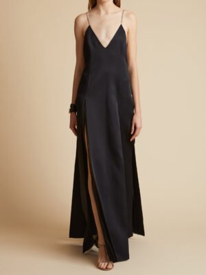 Khaite long slip dress in white and black