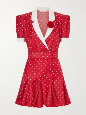 RODARTE polka dot print dress, short collared design, available in red, black, and pink.