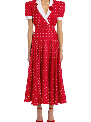 RODARTE printed dress, long lapel design, available in red and black.